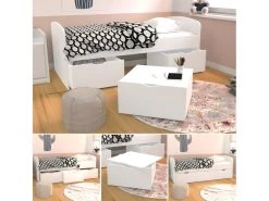 Lit LOUANE Avec 2 Tiroirs Et 1 Coffre De Rangement - 90 X 190 Cm - Blanc -Magasin de lits lit enfant 398987