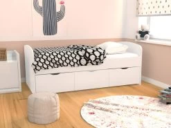 Lit LOUANE Avec 2 Tiroirs Et 1 Coffre De Rangement - 90 X 190 Cm - Blanc -Magasin de lits lit enfant 398989
