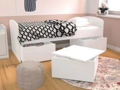 Lit LOUANE Avec 2 Tiroirs Et 1 Coffre De Rangement - 90 X 190 Cm - Blanc -Magasin de lits lit enfant 398991