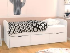 Lit LOUANE Avec 2 Tiroirs Et 1 Coffre De Rangement - 90 X 190 Cm - Blanc -Magasin de lits lit enfant 399457