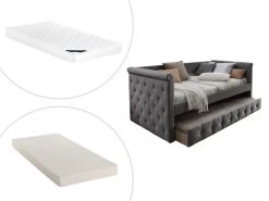 Lit Banquette Gigogne LOUISE - 2x90x190cm - Tissu Gris + Matelas -Magasin de lits lit enfant 404993