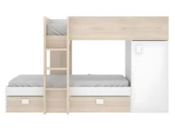 Lits Superposés Réversibles RICARDO - 2 X 90 X 190 Cm - Rangements Intégrés - Chêne Et Blanc -Magasin de lits lit enfant 413971