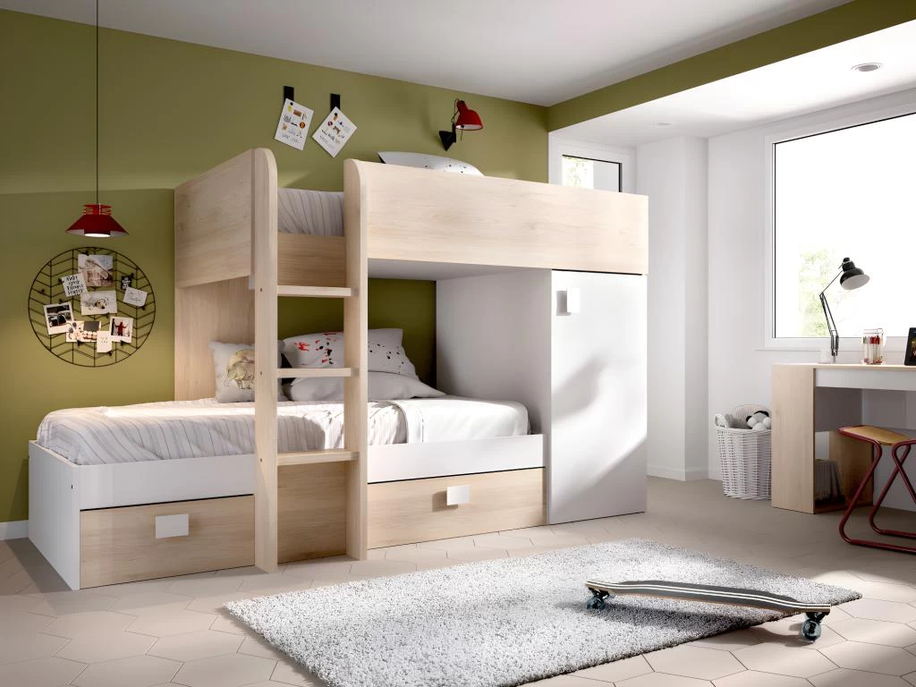 Lits Superposés Réversibles RICARDO - 2 X 90 X 190 Cm - Rangements Intégrés - Chêne Et Blanc + Matelas 3 Lits Superposés Réversibles RICARDO - 2 X 90 X 190 Cm - Rangements Intégrés - Chêne Et Blanc + Matelas – Image 3