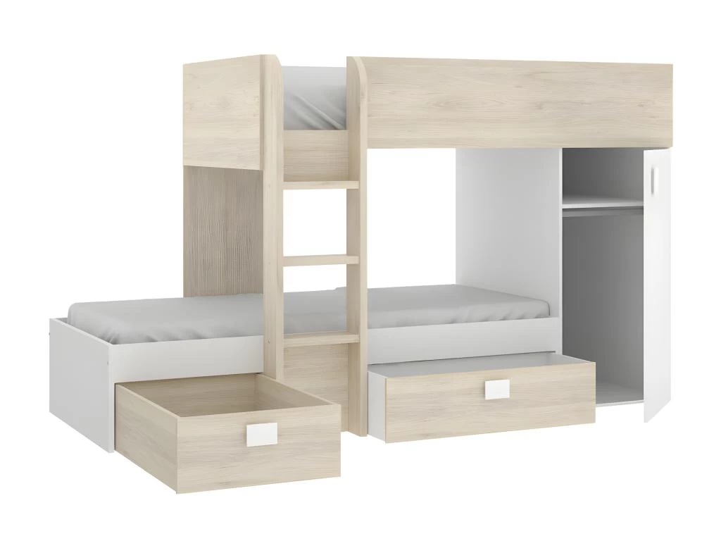 Lits Superposés Réversibles RICARDO - 2 X 90 X 190 Cm - Rangements Intégrés - Chêne Et Blanc + Matelas 7 Lits Superposés Réversibles RICARDO - 2 X 90 X 190 Cm - Rangements Intégrés - Chêne Et Blanc + Matelas – Image 7