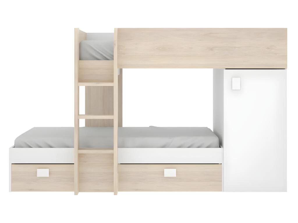 Lits Superposés Réversibles RICARDO - 2 X 90 X 190 Cm - Rangements Intégrés - Chêne Et Blanc + Matelas 6 Lits Superposés Réversibles RICARDO - 2 X 90 X 190 Cm - Rangements Intégrés - Chêne Et Blanc + Matelas – Image 6