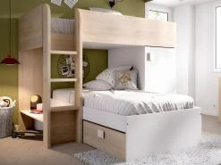 Lits Superposés Réversibles RICARDO - 2 X 90 X 190 Cm - Rangements Intégrés - Chêne Et Blanc + Matelas 26 Lits Superposés Réversibles RICARDO - 2 X 90 X 190 Cm - Rangements Intégrés - Chêne Et Blanc + Matelas -Magasin de lits lit enfant 414005