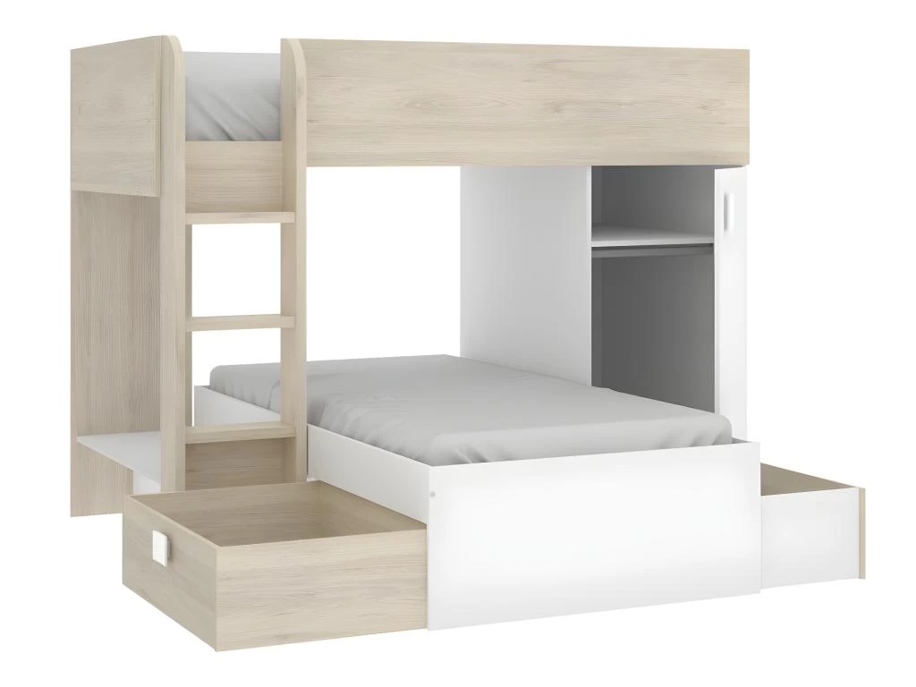 Lits Superposés Réversibles RICARDO - 2 X 90 X 190 Cm - Rangements Intégrés - Chêne Et Blanc + Matelas 14 Lits Superposés Réversibles RICARDO - 2 X 90 X 190 Cm - Rangements Intégrés - Chêne Et Blanc + Matelas – Image 14