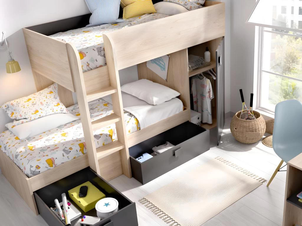 Lits Superposés Réversibles RICARDO - 2 X 90 X 190 Cm - Rangements Intégrés - Chêne Et Anthracite 5 Lits Superposés Réversibles RICARDO - 2 X 90 X 190 Cm - Rangements Intégrés - Chêne Et Anthracite – Image 5