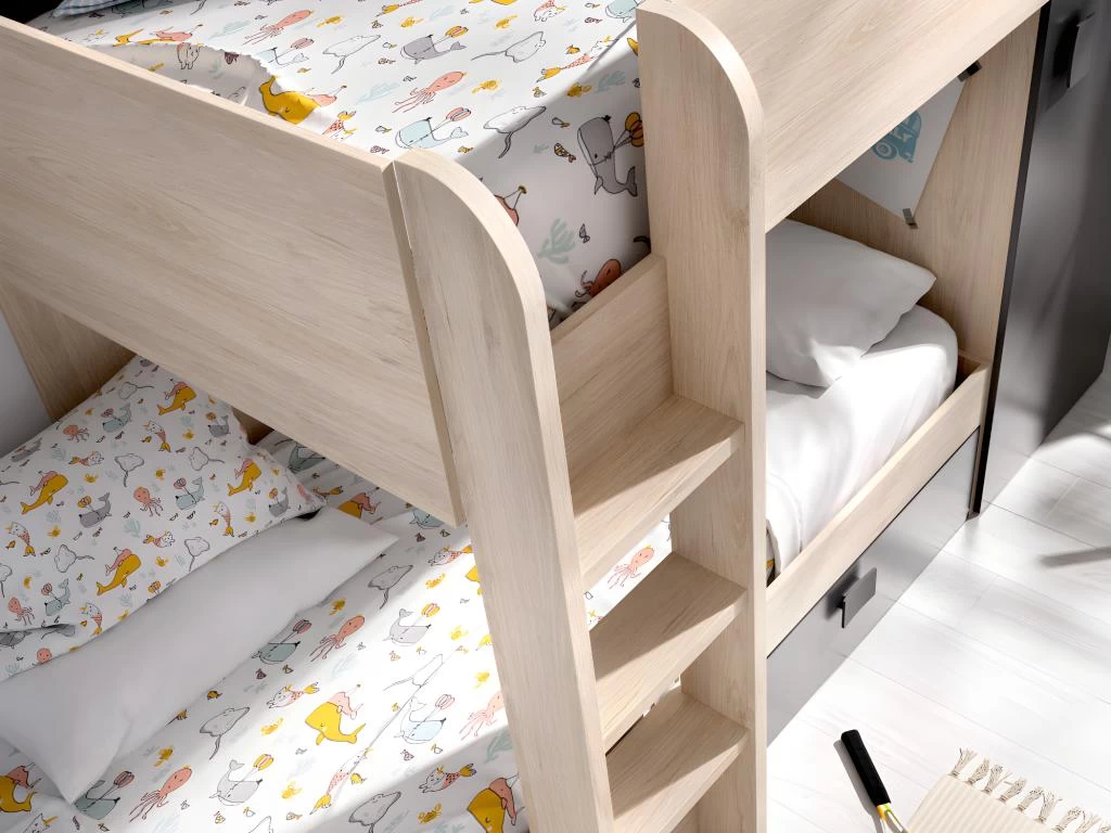 Lits Superposés Réversibles RICARDO - 2 X 90 X 190 Cm - Rangements Intégrés - Chêne Et Anthracite 7 Lits Superposés Réversibles RICARDO - 2 X 90 X 190 Cm - Rangements Intégrés - Chêne Et Anthracite – Image 7