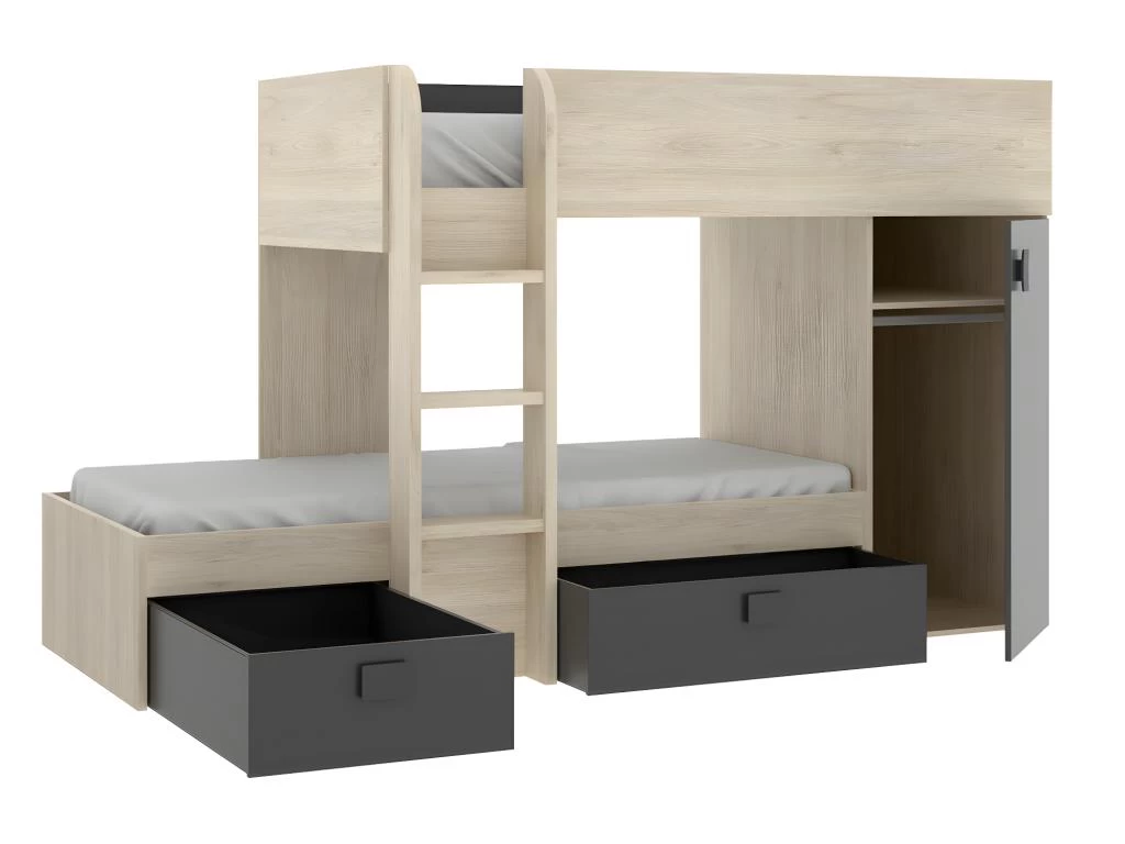 Lits Superposés Réversibles RICARDO - 2 X 90 X 190 Cm - Rangements Intégrés - Chêne Et Anthracite 13 Lits Superposés Réversibles RICARDO - 2 X 90 X 190 Cm - Rangements Intégrés - Chêne Et Anthracite – Image 13