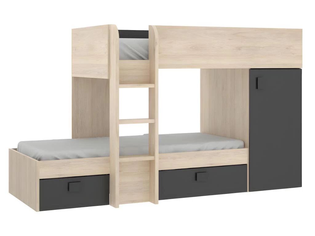 Lits Superposés Réversibles RICARDO - 2 X 90 X 190 Cm - Rangements Intégrés - Chêne Et Anthracite 12 Lits Superposés Réversibles RICARDO - 2 X 90 X 190 Cm - Rangements Intégrés - Chêne Et Anthracite – Image 12