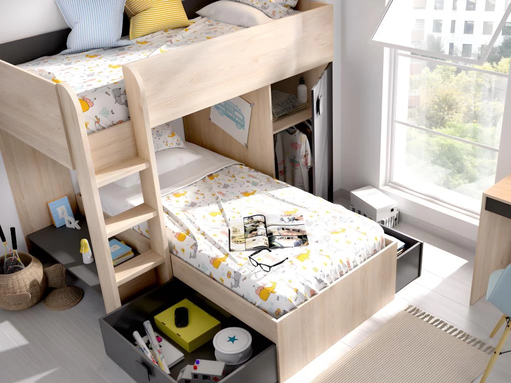 Lits Superposés Réversibles RICARDO - 2 X 90 X 190 Cm - Rangements Intégrés - Chêne Et Anthracite 3 Lits Superposés Réversibles RICARDO - 2 X 90 X 190 Cm - Rangements Intégrés - Chêne Et Anthracite – Image 3