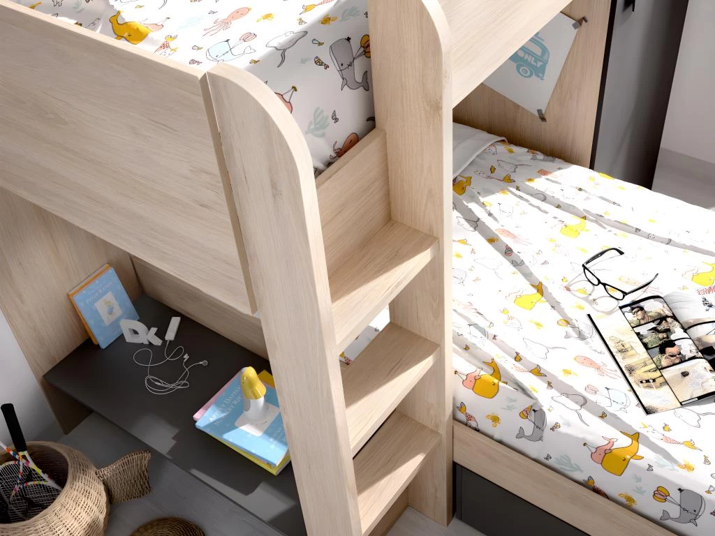 Lits Superposés Réversibles RICARDO - 2 X 90 X 190 Cm - Rangements Intégrés - Chêne Et Anthracite 4 Lits Superposés Réversibles RICARDO - 2 X 90 X 190 Cm - Rangements Intégrés - Chêne Et Anthracite – Image 4