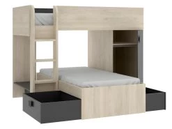 Lits Superposés Réversibles RICARDO - 2 X 90 X 190 Cm - Rangements Intégrés - Chêne Et Anthracite 24 Lits Superposés Réversibles RICARDO - 2 X 90 X 190 Cm - Rangements Intégrés - Chêne Et Anthracite -Magasin de lits lit enfant 414053