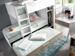 Lits Superposés Avec Tiroir Lit Gigogne Et Rangements 3 X 90 X 190 Cm - Blanc Et Naturel - ANTHONY -Magasin de lits lit enfant 419059