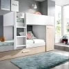 Lits Superposés Avec Tiroir Lit Gigogne Et Rangements 3 X 90 X 190 Cm - Blanc Et Naturel + Matelas - ANTHONY