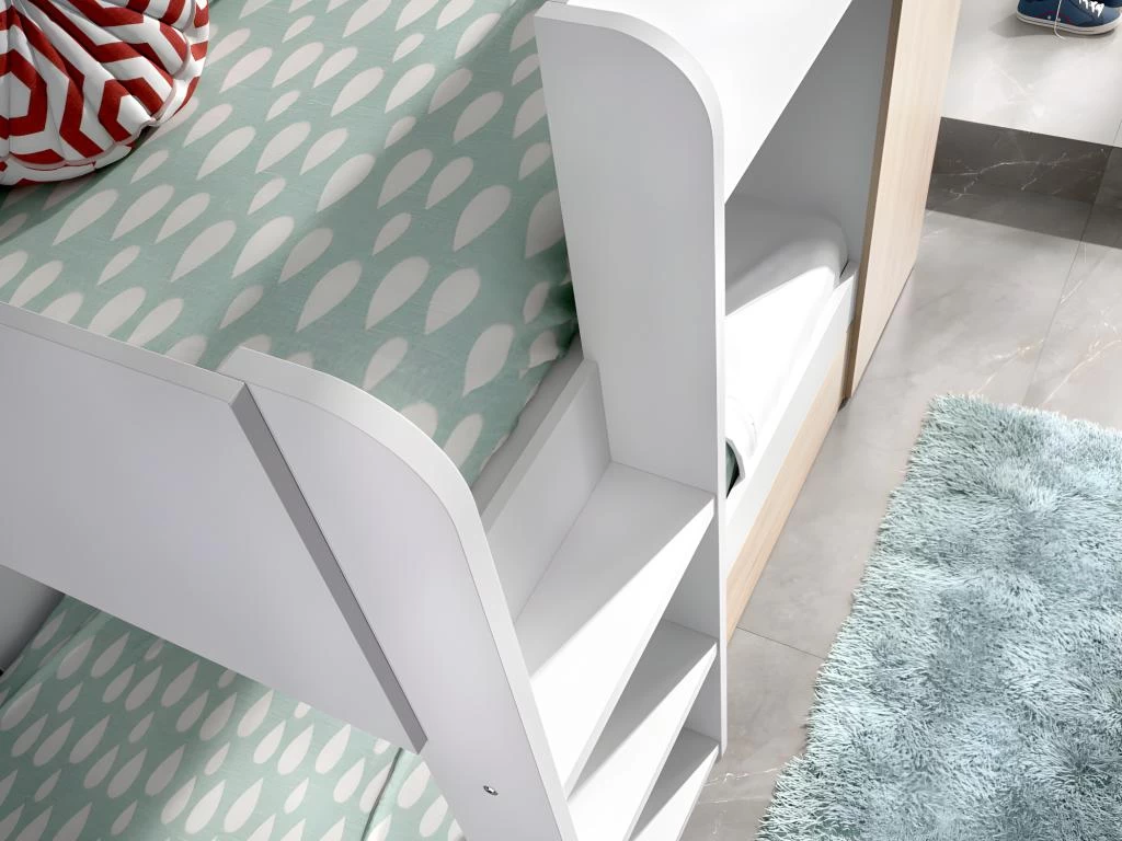 Lits Superposés Avec Tiroir Lit Gigogne Et Rangements 3 X 90 X 190 Cm - Blanc Et Naturel + Matelas - ANTHONY 4 Lits Superposés Avec Tiroir Lit Gigogne Et Rangements 3 X 90 X 190 Cm - Blanc Et Naturel + Matelas - ANTHONY – Image 4