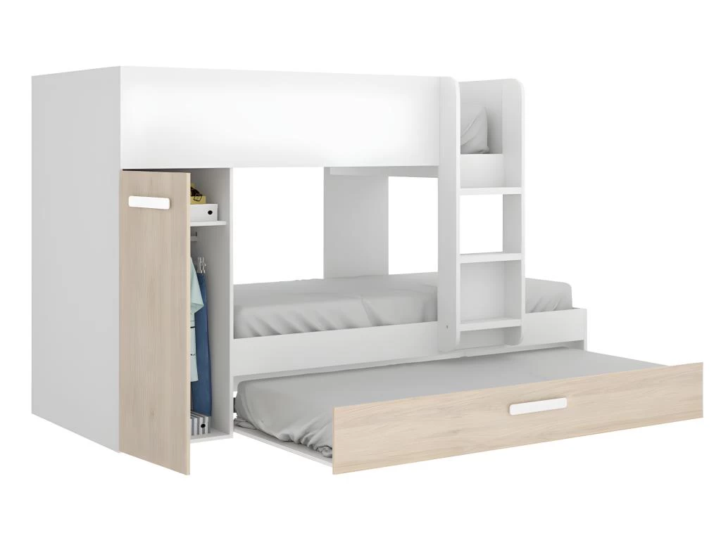 Lits Superposés Avec Tiroir Lit Gigogne Et Rangements 3 X 90 X 190 Cm - Blanc Et Naturel + Matelas - ANTHONY 7 Lits Superposés Avec Tiroir Lit Gigogne Et Rangements 3 X 90 X 190 Cm - Blanc Et Naturel + Matelas - ANTHONY – Image 7