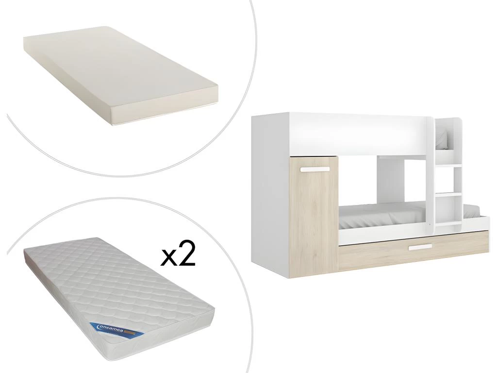 Lits Superposés Avec Tiroir Lit Gigogne Et Rangements 3 X 90 X 190 Cm - Blanc Et Naturel + Matelas - ANTHONY 11 Lits Superposés Avec Tiroir Lit Gigogne Et Rangements 3 X 90 X 190 Cm - Blanc Et Naturel + Matelas - ANTHONY – Image 11