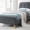 Lit ROMEO Tête De Lit Capitonnée - 90 X 190 Cm - Tissu Gris + Matelas