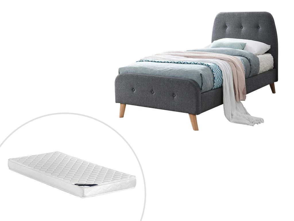 Lit ROMEO Tête De Lit Capitonnée - 90 X 190 Cm - Tissu Gris + Matelas 4 Lit ROMEO Tête De Lit Capitonnée - 90 X 190 Cm - Tissu Gris + Matelas – Image 4