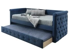 Lit Banquette Gigogne Capitonné LOUISE - 2x90x190cm - Tissu Bleu -Magasin de lits lit enfant 422395