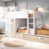 Lits Superposés 2 X 90 X 190 Cm - Armoire Intégrée - Blanc Et Naturel - JUANITO
