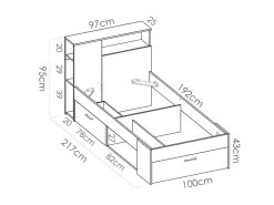 Lit Avec Tête De Lit Rangements Et Tiroir - 90 X 190 Cm - Blanc + Matelas + Sommier - LEANDRE -Magasin de lits lit enfant 434869