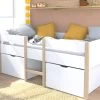Lit Mi-hauteur SISSY - 2 Tiroirs - 90 X 190 Cm - Blanc Et Chêne