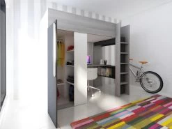 Lit Mezzanine 90 X 200 Cm Avec Armoire Et Bureau - Anthracite Et Blanc - NICOLAS II -Magasin de lits lit enfant 447305