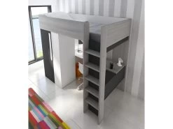 Lit Mezzanine 90 X 200 Cm Avec Armoire Et Bureau - Anthracite Et Blanc - NICOLAS II -Magasin de lits lit enfant 447307