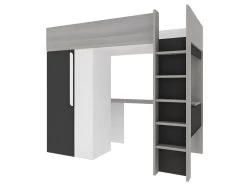 Lit Mezzanine 90 X 200 Cm Avec Armoire Et Bureau - Anthracite Et Blanc - NICOLAS II -Magasin de lits lit enfant 447311