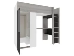 Lit Mezzanine 90 X 200 Cm Avec Armoire Et Bureau - Anthracite Et Blanc - NICOLAS II -Magasin de lits lit enfant 447313