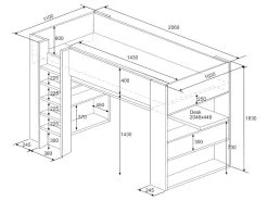 Lit Mezzanine Gamer NOAH Avec Bureau Et Rangements Intégrés - 90 X 200 Cm - Avec LEDs - Anthracite Et Rouge -Magasin de lits lit enfant 450963