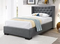 Lit Avec Tête De Lit Capitonnée - 90 X 200 Cm - Tissu - Gris - MASSIMO II