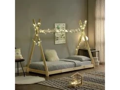 Lit De Tipi Pour Enfant Onejda Bois Naturel 200 X 90 Cm [en.casa] -Magasin de lits lit 10060993