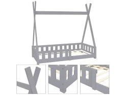Lit Tipi D'enfants Gris Clair Avec Protection Antichutes Tente De Jeu ML-DESIGN -Magasin de lits lit 10061205