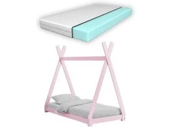 Lit Tipi Pour Enfants Avec Matelas Orthopédique Onejda Rose 80 X 160 Cm