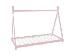 Lit Tipi Pour Enfants Indien En Bois Massif Sommier à Lattes Rose 200x90 Cm ML-DESIGN