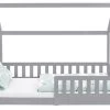 Lit D'enfants En Bois De Pin Gris Avec Protection Antichute Et Toit 160x80 Cm ML-DESIGN