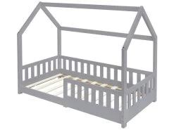 Lit D'enfants En Bois De Pin Gris Avec Protection Antichute Et Toit 160x80 Cm ML-DESIGN -Magasin de lits lit 10061903