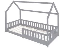 Lit Pour Enfants Gris Clair En Bois Avec Toit Et Protection Antichute ML-DESIGN -Magasin de lits lit 10061963