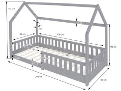 Lit Pour Enfants Gris Clair En Bois Avec Toit Et Protection Antichute ML-DESIGN -Magasin de lits lit 10061967