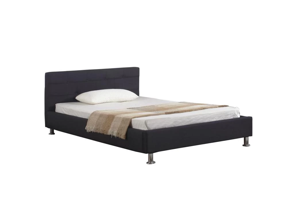 Lit Simple Pour Adulte NIZZA 120x190 Cm 1 Place Et Demi / 1 Personne, Avec Sommier Et Pieds En Métal Chromé, Tissu Capitonné Noir 1 Lit Simple Pour Adulte NIZZA 120x190 Cm 1 Place Et Demi / 1 Personne, Avec Sommier Et Pieds En Métal Chromé, Tissu Capitonné Noir