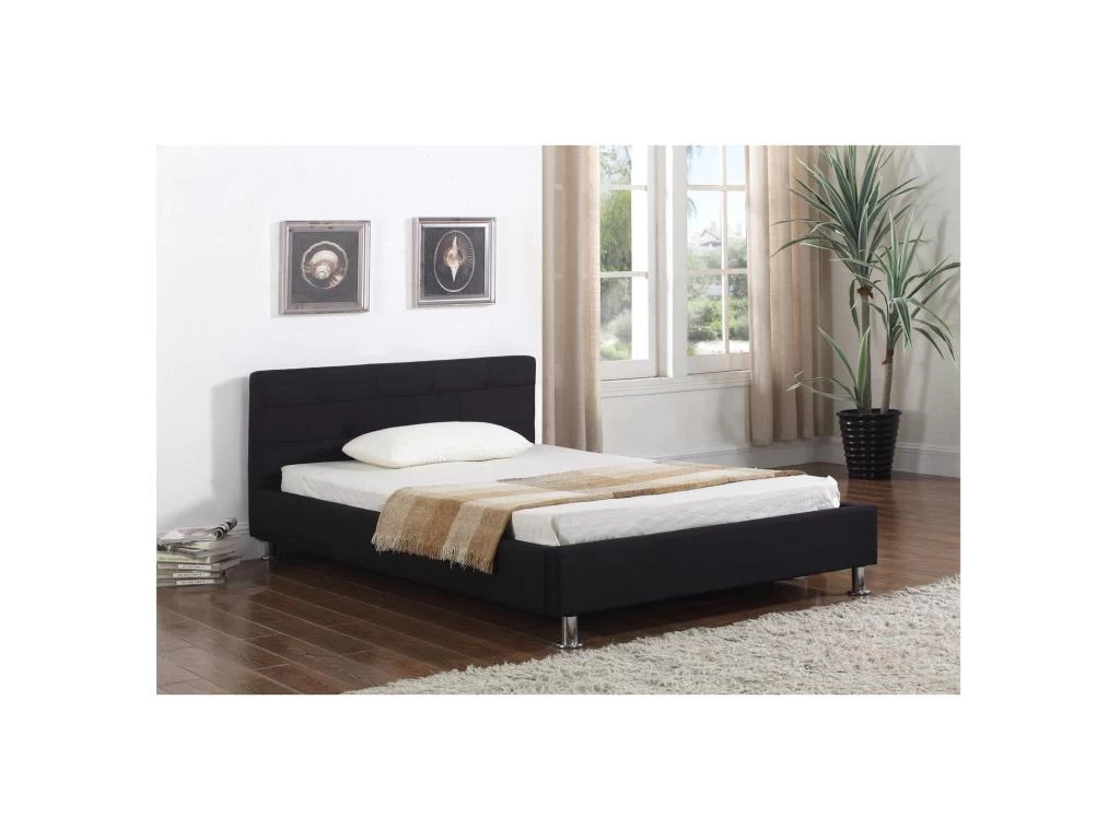 Lit Simple Pour Adulte NIZZA 120x190 Cm 1 Place Et Demi / 1 Personne, Avec Sommier Et Pieds En Métal Chromé, Tissu Capitonné Noir 2 Lit Simple Pour Adulte NIZZA 120x190 Cm 1 Place Et Demi / 1 Personne, Avec Sommier Et Pieds En Métal Chromé, Tissu Capitonné Noir – Image 2