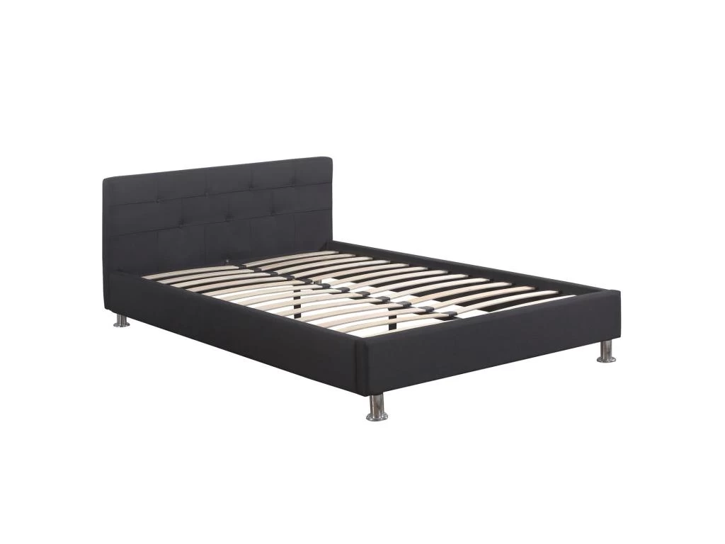 Lit Simple Pour Adulte NIZZA 120x190 Cm 1 Place Et Demi / 1 Personne, Avec Sommier Et Pieds En Métal Chromé, Tissu Capitonné Noir 3 Lit Simple Pour Adulte NIZZA 120x190 Cm 1 Place Et Demi / 1 Personne, Avec Sommier Et Pieds En Métal Chromé, Tissu Capitonné Noir – Image 3