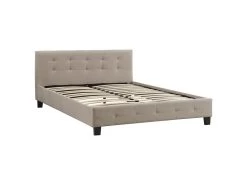 Lit Double Pour Adulte MATHIEU Avec Sommier 140x190 Cm 2 Places / 2 Personnes, Tête Et Pied De Lit Capitonnés, En Tissu Beige -Magasin de lits lit 10535713