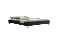 Lit Futon Double Pour Adulte NIZZA King Size 180x200 Cm 2 Places / 2 Personnes, Avec Sommier Et Pieds Métal Chromé, Tissu Noir