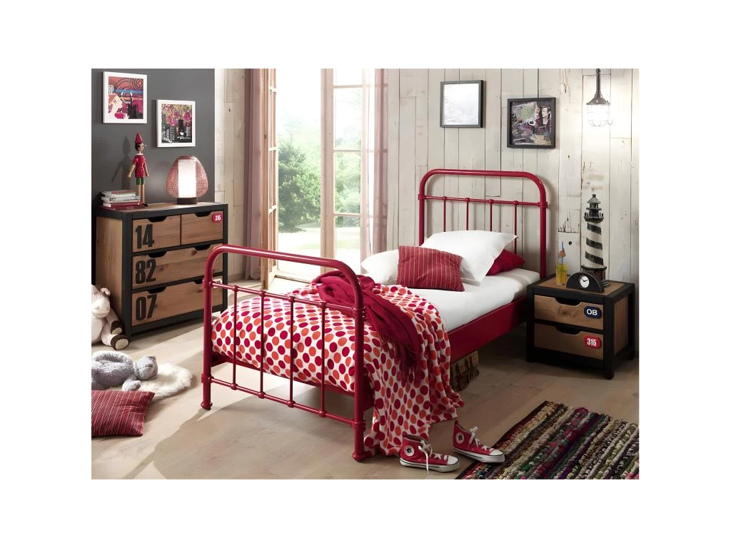 ARTEMIS - Lit à Barreaux 90x200cm En Métal Rouge 2 ARTEMIS - Lit à Barreaux 90x200cm En Métal Rouge – Image 2