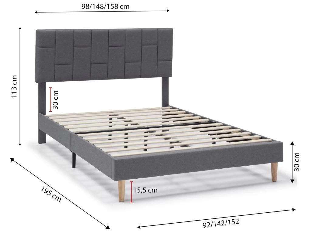 Cadre De Lit Plateforme Sorni Capitonné 30 Cm, 150x190 Cm, Gris Foncé 5 Cadre De Lit Plateforme Sorni Capitonné 30 Cm, 150x190 Cm, Gris Foncé – Image 5